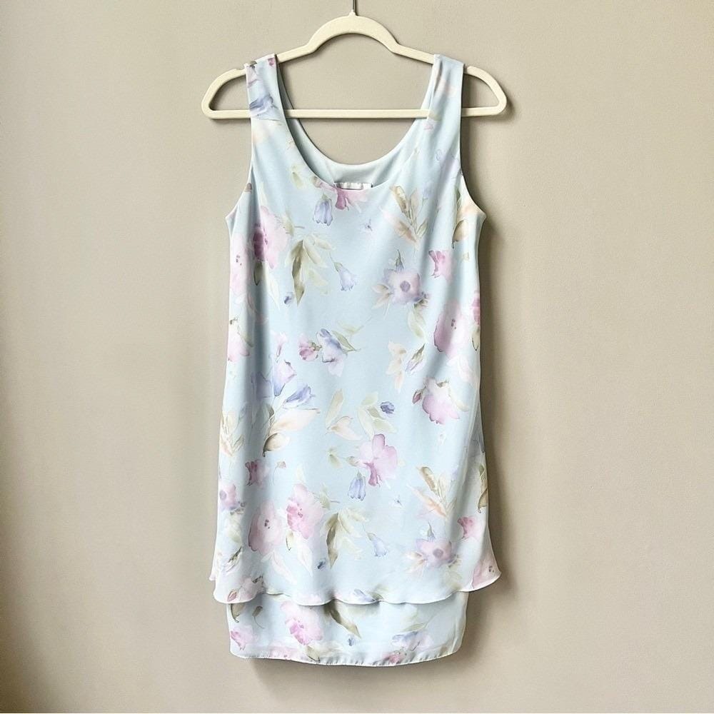 Vintage Dress Women's 8 Light Blue Floral Ruffle Pastels 90s Feminine Dainty‎